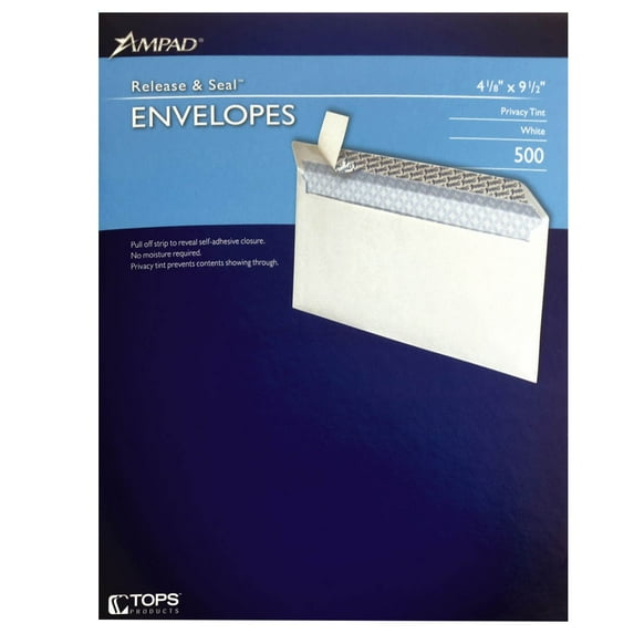 Ampad #10 Peel and Seal Envelopes, One Size, White Color, 500 Count Per Pack