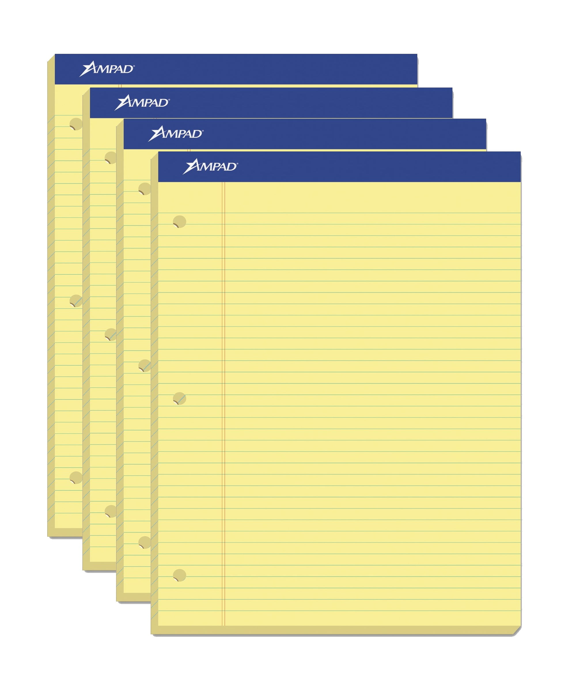 Ampad 20-223 Evidence Dual Pad 4 Pack College Medium Ruled 100 Sheet Canary Yellow Paper Pads 8.5 x 11.75 inch