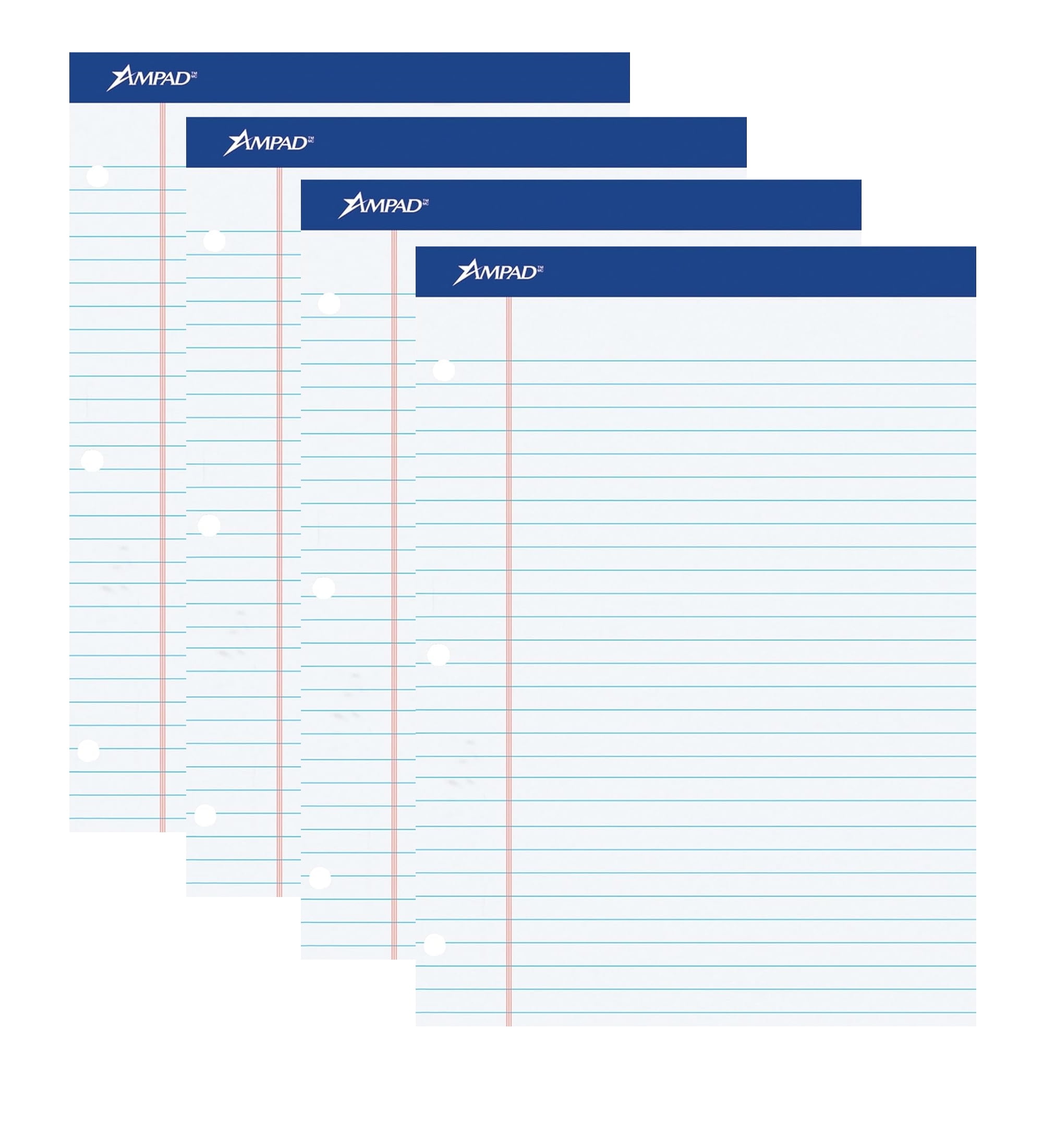 Ampad 20-244 Evidence Dual Ruled Pad 4 Pack Legal Ruling 100 Sheet White Paper Pads 8.5 x 11.75 inch