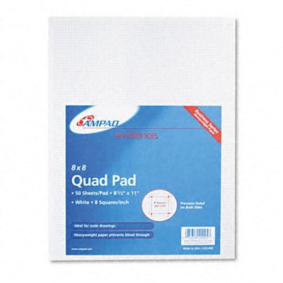 Ampad 20lb Quadrille Pad w/8 Squares/inch- Letter- White- 50 Sheets/Pad