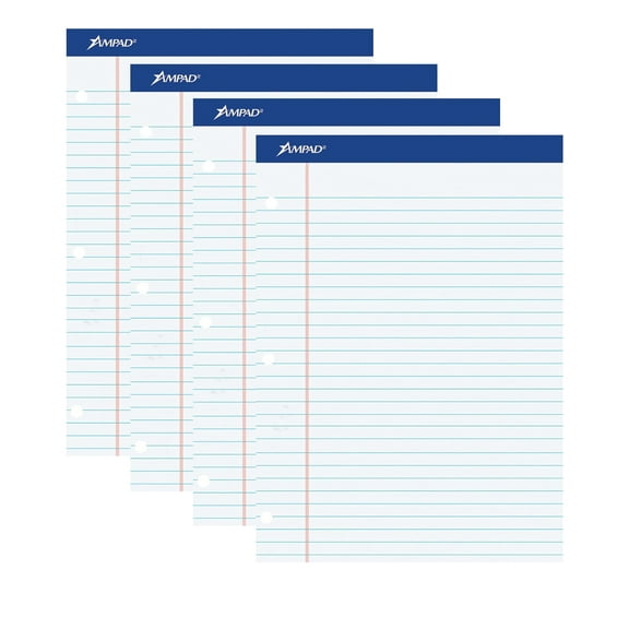 Ampad 40-244 Evidence Dual Ruled Pad Legal Ruling 3-Hole Punched 100 Sheet White Paper Pads 8.5 x 11.75 inch