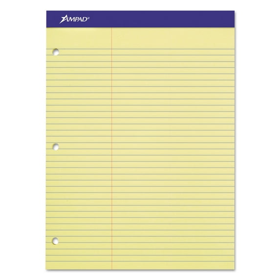 Ampad Double Sheets Pad, Law Rule, 8 1/2 x 11 3/4, Canary, 100 Sheets