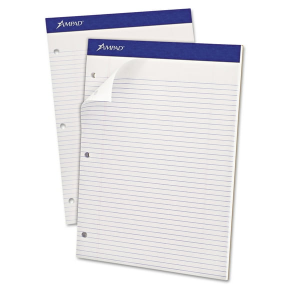 Ampad Double Sheets Paper Pad, Narrow Rule, 8.5x11.75, 100 Sheets, White