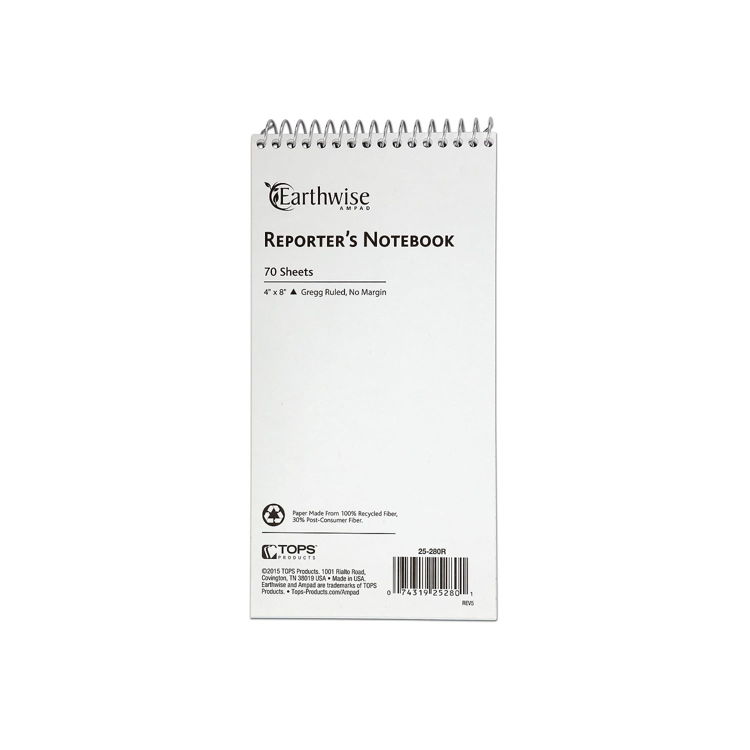 Ampad Earthwise Reporter's Notepads 4" x 8" Gregg Ruled White 625913
