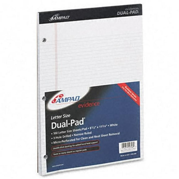 Ampad Evidence Dual Narrow/Margin Ruled Pad - White