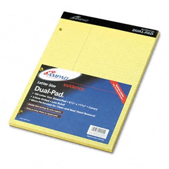 Ampad  Evidence Dual Ruled Pad  Law Rule  8-1/2 x 11-3/4  Canary  100 Sheets