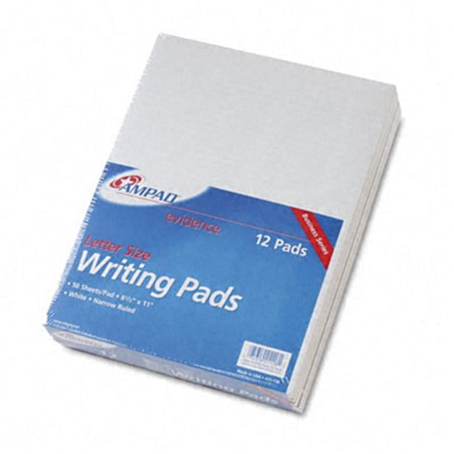 Ampad Evidence Glue Top Narrow Ruled Pads Ltr White 12 50-Sheet Pads Pack