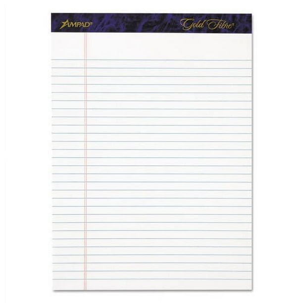Gold Fibre Writing Pads, Wide/Legal Rule, 50 White 8.5 x 11.75 Sheets, 4/Pack Gold Fibre Writing Pads, Wide/Legal Rule, 50 White 8.5 x 11.75 Sheets, 4/Pack