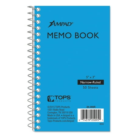 Ampad® Memo Books, Narrow Rule, 5 X 3, White, 50 Sheets