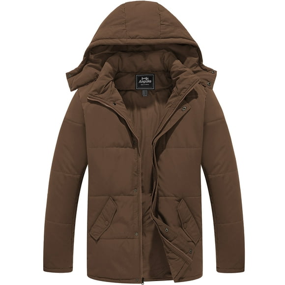 Ampake Men's Puffer Jacket Windproof Winter Coat Hooded Puffer Jacket Coffee M