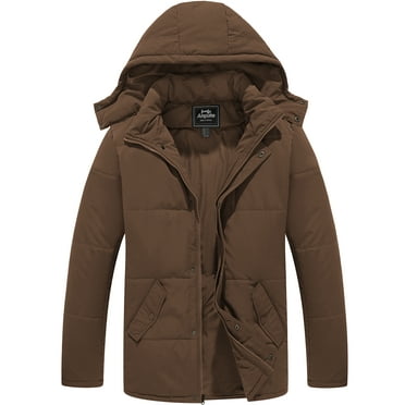 Ampake Men's Puffer Jacket Windproof Winter Coat Hooded Puffer Jacket Coffee M