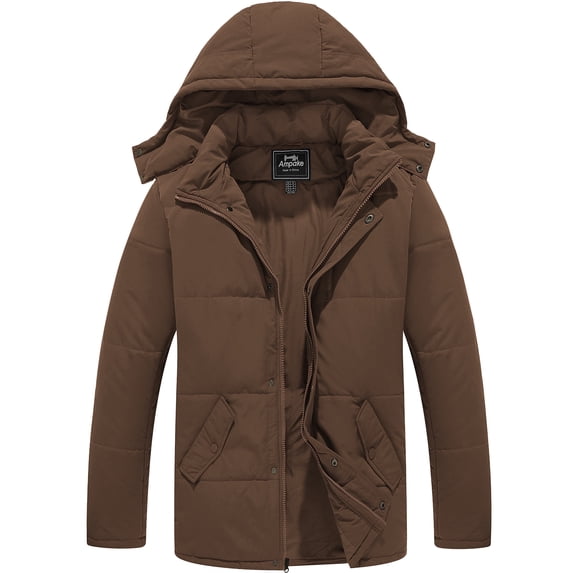 Ampake Men's Winter Coat Hooded Puffer Jacket Windproof Outerwear Jacket Coffee S