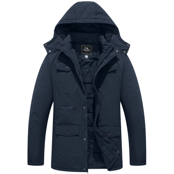 Ampake Men's Winter Coat Hooded Warm Thicken Jacket Windproof Outerwear Coat Blue S