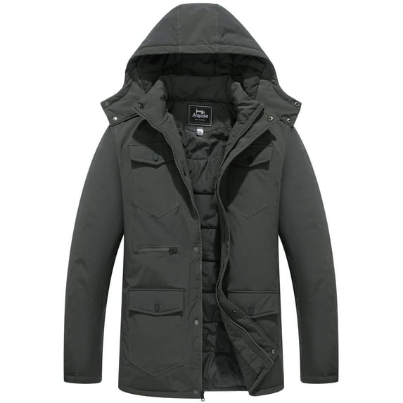 Ampake Men's Winter Coat Insuleted Puffer Jacket Hooded Thicken Puffer Coat Gray 2XL