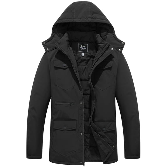 Ampake Men's Winter Coat Warm Padded Puffer Jacket Windproof Winter Coat Black L