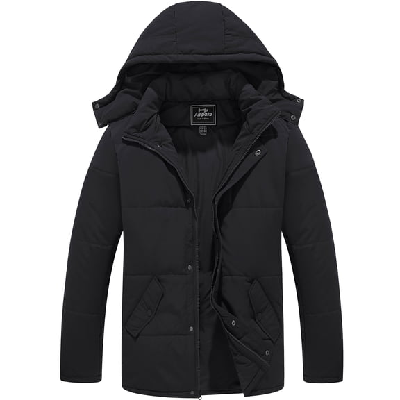 Ampake Men's Winter Coat Warm Puffer Jacket Windproof Winter Jacket with Hood Black M