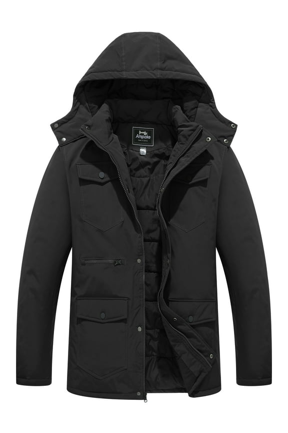 Men's Winter Coat Warm Puffer Jacket Winter Padded Puffer Coat Black M