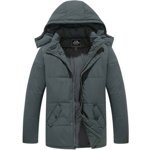 Ampake Men's Winter Coat Waterproof Puffer Coat Winter Parka Jacket with Hood Gray M