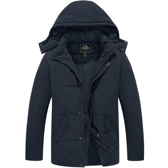 Ampake Men's Winter Coat Waterproof Puffer Jacket Warm Outerwear Coat with Hood Blue L