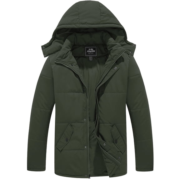 Ampake Men's Winter Coat Windproof Puffer Coat Warm Puffer Jacket Green L
