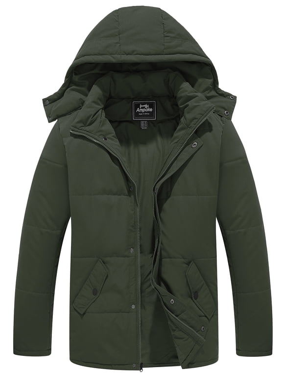 Men's Winter Coat Windproof Puffer Coat Warm Puffer Jacket Green L