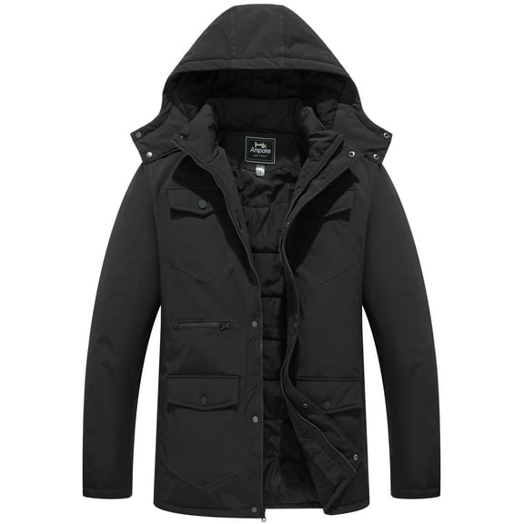Ampake Men's Winter Coat Windproof Puffer Jacket Parka Coat Black XL