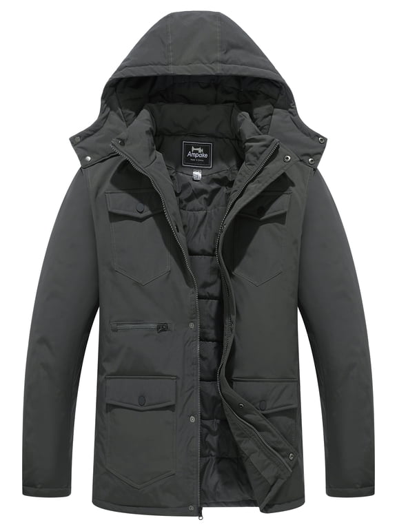 Men's Winter Puffer Jacket Warm Windbreaker Outerwear Coat with Hood Gray M