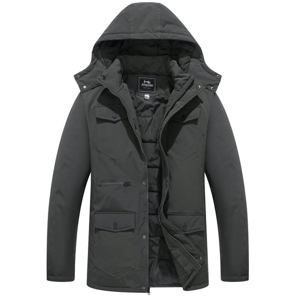 Ampake Men's Winter Puffer Jacket Warm Windbreaker Outerwear Coat with Hood Gray M
