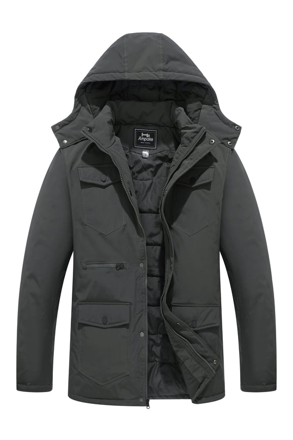 Men's Winter Puffer Jacket Warm Windbreaker Outerwear Coat with Hood Gray M