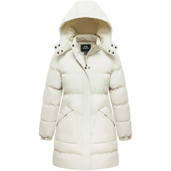 Ampake Women's Winter Coat Winter Puffer Jacket Hooded Waterproof Coat Beige S