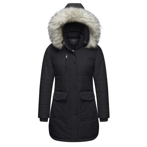 Ampake Women's Puffer Jacket Winter Coat Warm Waterproof Thicken Parka with Hood Black L