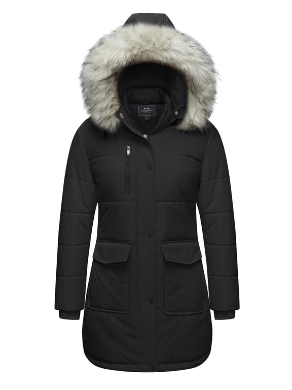 Women's Puffer Jacket Winter Coat Warm Waterproof Thicken Parka with Hood Black L