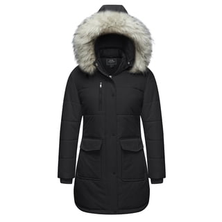 Ampake Women's Coat Winter Puffer Jacket Long Windproof Parka with Removable Hood Black M