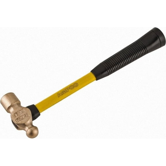 Ampco 1 Lb Head Aluminum Bronze Ball Pein Hammer 14" Fiberglass Handle with Grip, 1-5/16" Face Diam, 14" OAL