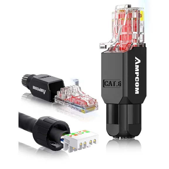 Ampcom Cat6 Tool Free Rj45 Connector Utp Field Termination 2-Pack, Black