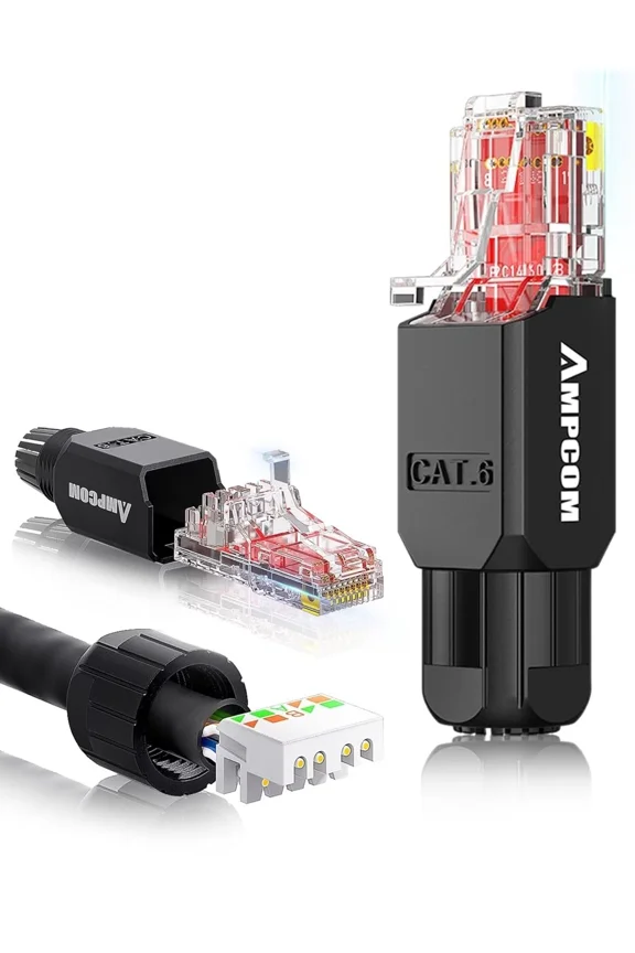 Ampcom Cat6 Tool Free Rj45 Connector Utp Field Termination 2-Pack, Black