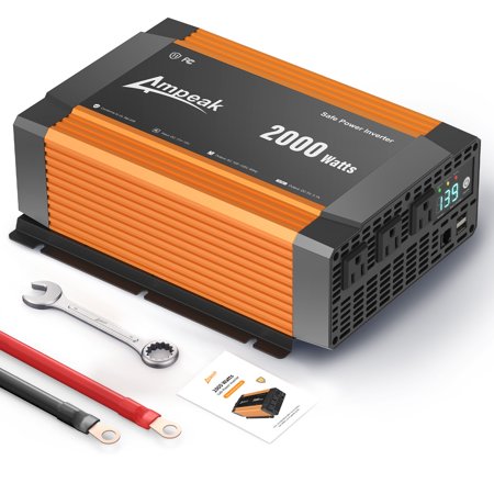 Ampeak Pure Sine Wave Inverter 1000W ETL Certified Power Inverter DC 12V to AC 120V 4.8A USB Ports 3AC Outlets for Hurricanes, Power Outages- 17 Protections
