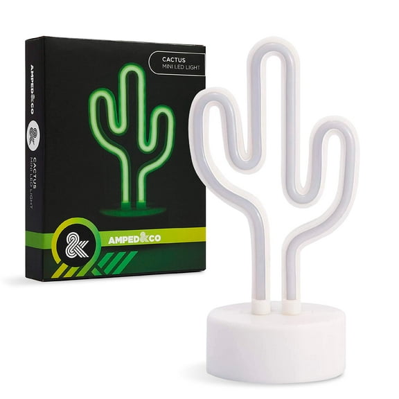 Amped & Co Cactus Neon Light, Decorative Mini LED Green Neon Lamp, Night Lite Novelty Room Decor