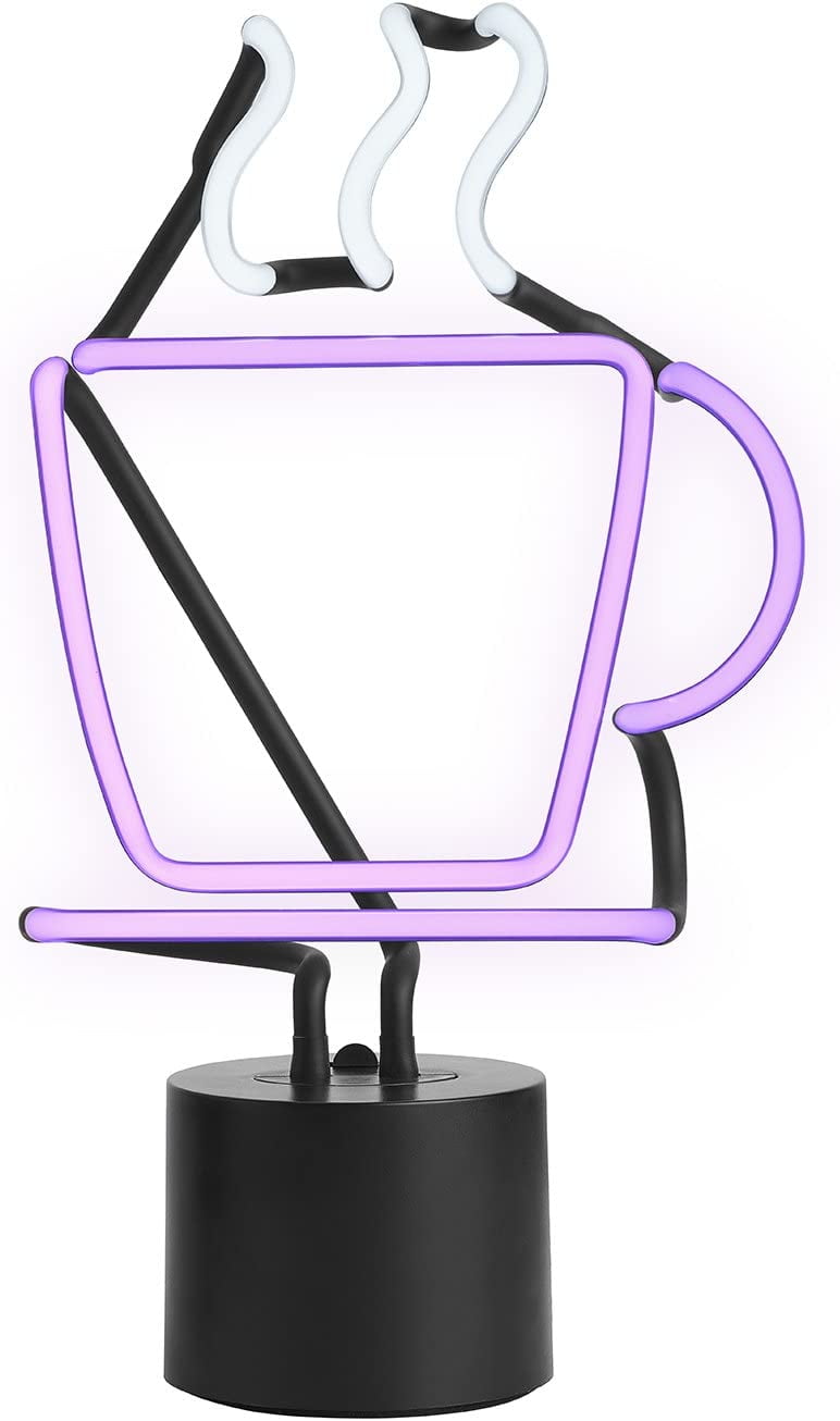Purple and White Coffee Cup Neon Table Lamp