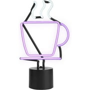 Amped & Co Coffee Cup Neon Sign,&nbsp;Real Neon Cafe Sign, Purple with White Steam