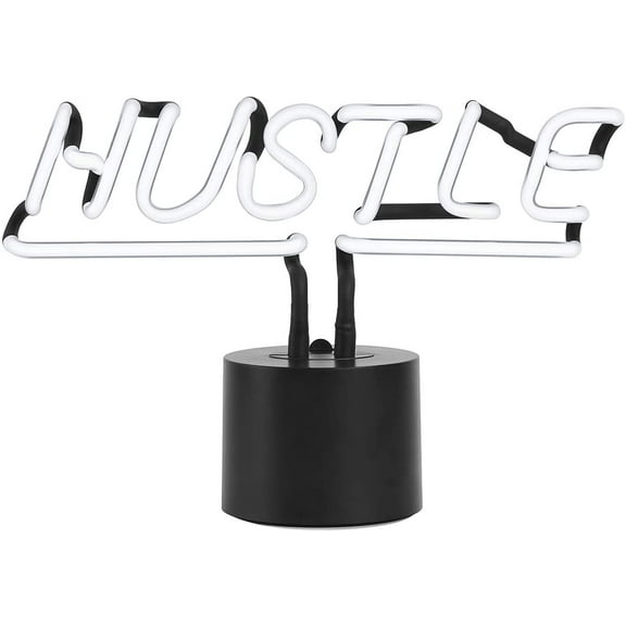 Amped & Co Hustle Neon Sign, White, Large 12 x 8 inches, Real Neon Desk and Table Lamp