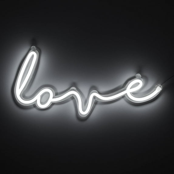 Amped & Co Love LED Neon Light, Wall Hanging Room Decor, White, 18x9 inches, 6.7 ft Clear