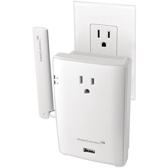 Amped Wireless REC22P High-Power Plug-In AC1200 Wi-Fi Range Extender With Pass-through Outlet & USB Charging