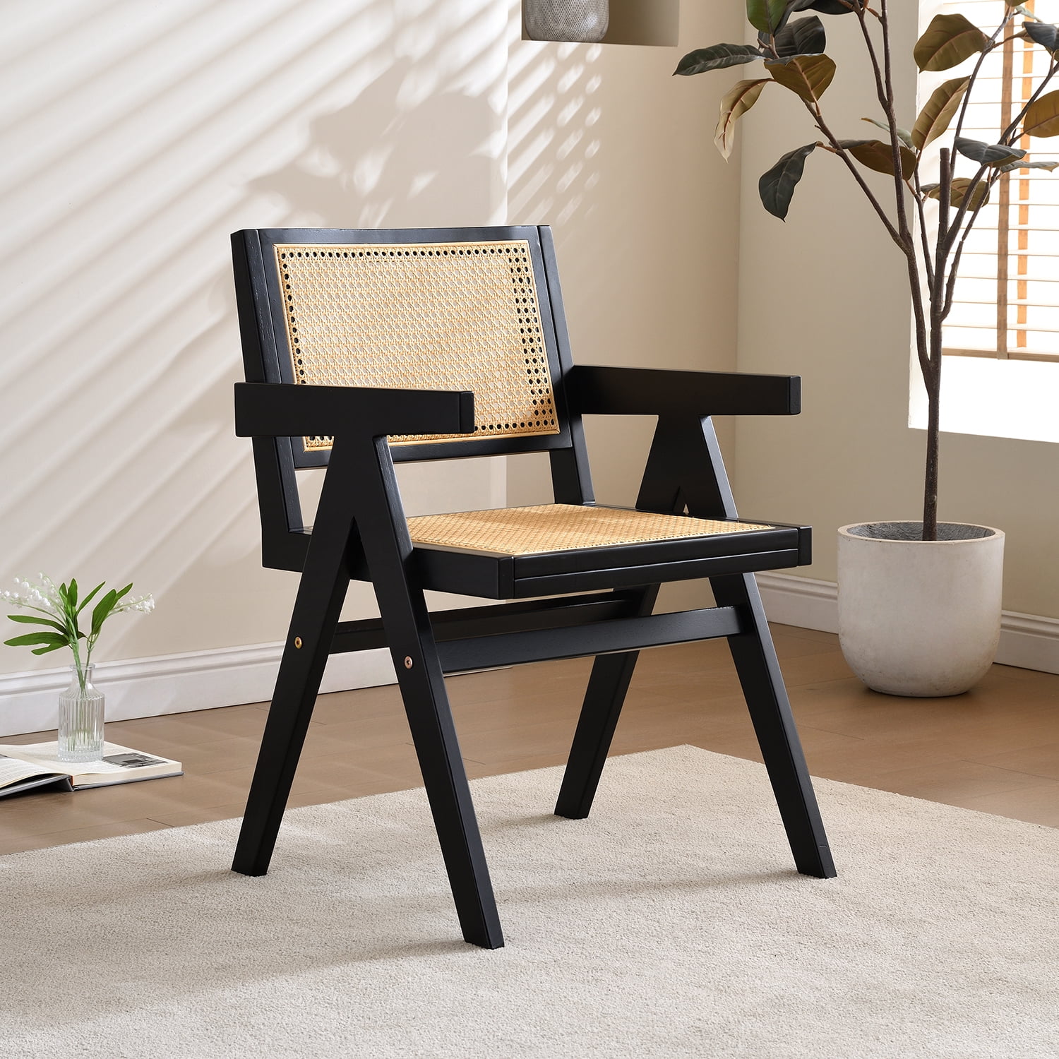 AmpelioD??cor Vintage Solid Wood Rattan Chair, Arm Chair, For Dining Room, living Room, Outdoor ...