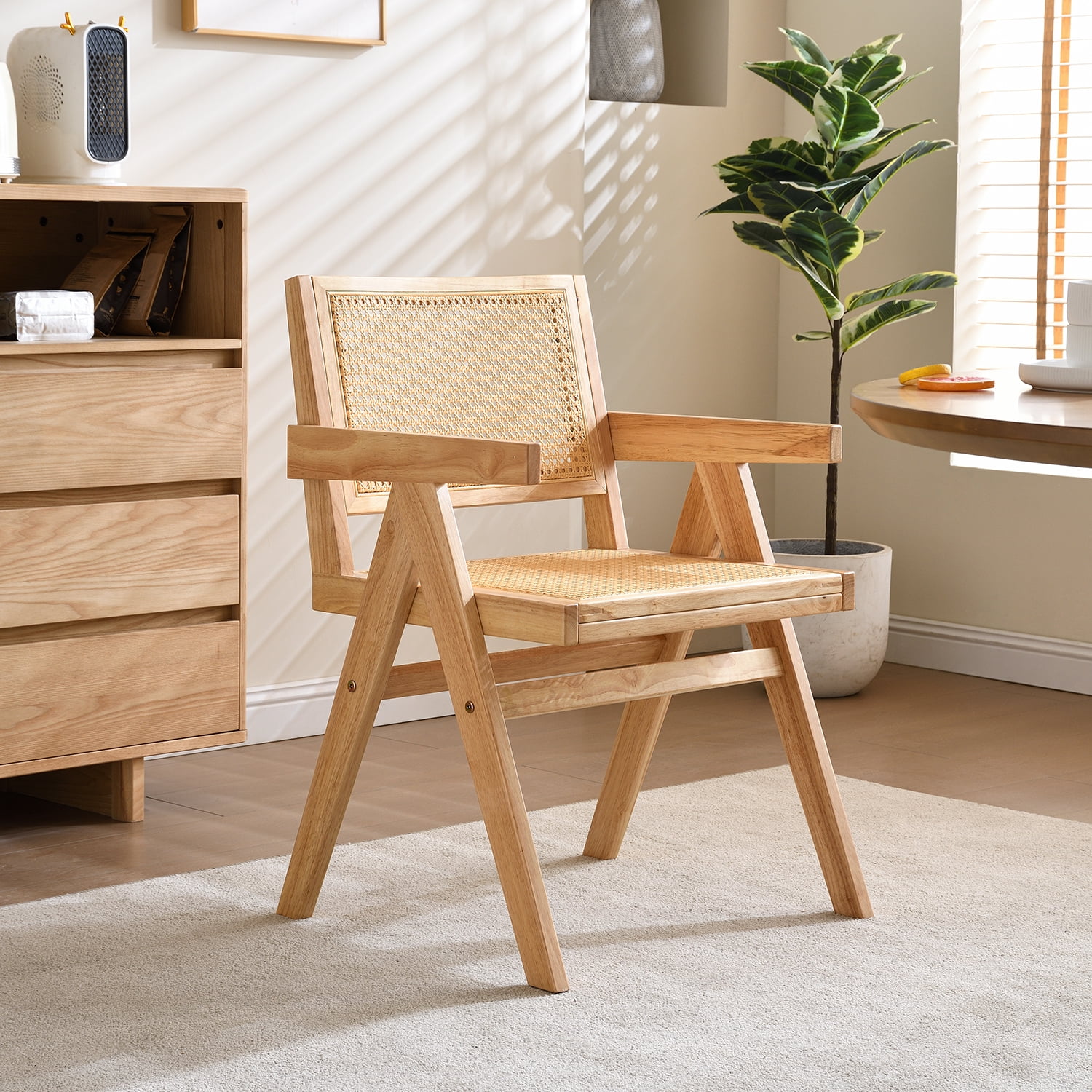 Ampeliodécor Rustic Natural Light Color Rattan Chair, 22"x21"x32", Natural, Solid Wood Rattan ...