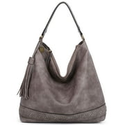 AMPERE CREATIONS Aida Woven Embellishment Hobo Bag in Stone
