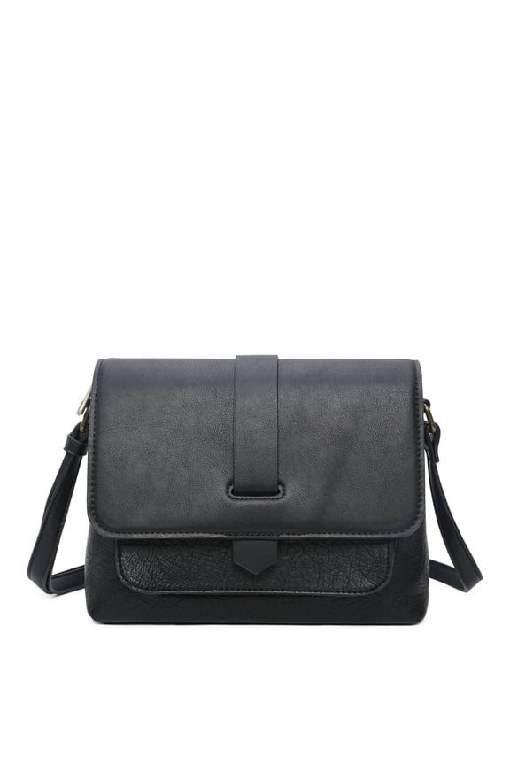 Lilly Women Medium Vegan Leather Flap Crossbody Bag - Black