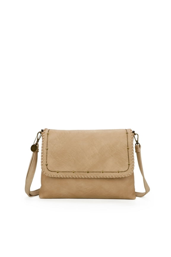 Savannah Women's Flap Vegan Leather Crossbody Bag - Tan