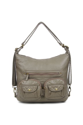 Women's Multi Functional Crossbody Backpack Bag, Soft Leather, Dark Grey, 1-Piece
