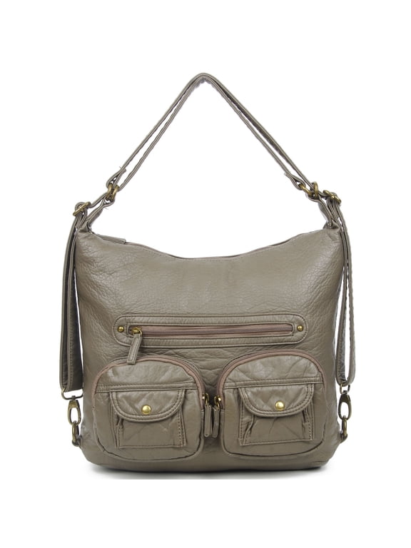 Women's Multi Functional Crossbody Backpack Bag, Soft Leather, Dark Grey, 1-Piece